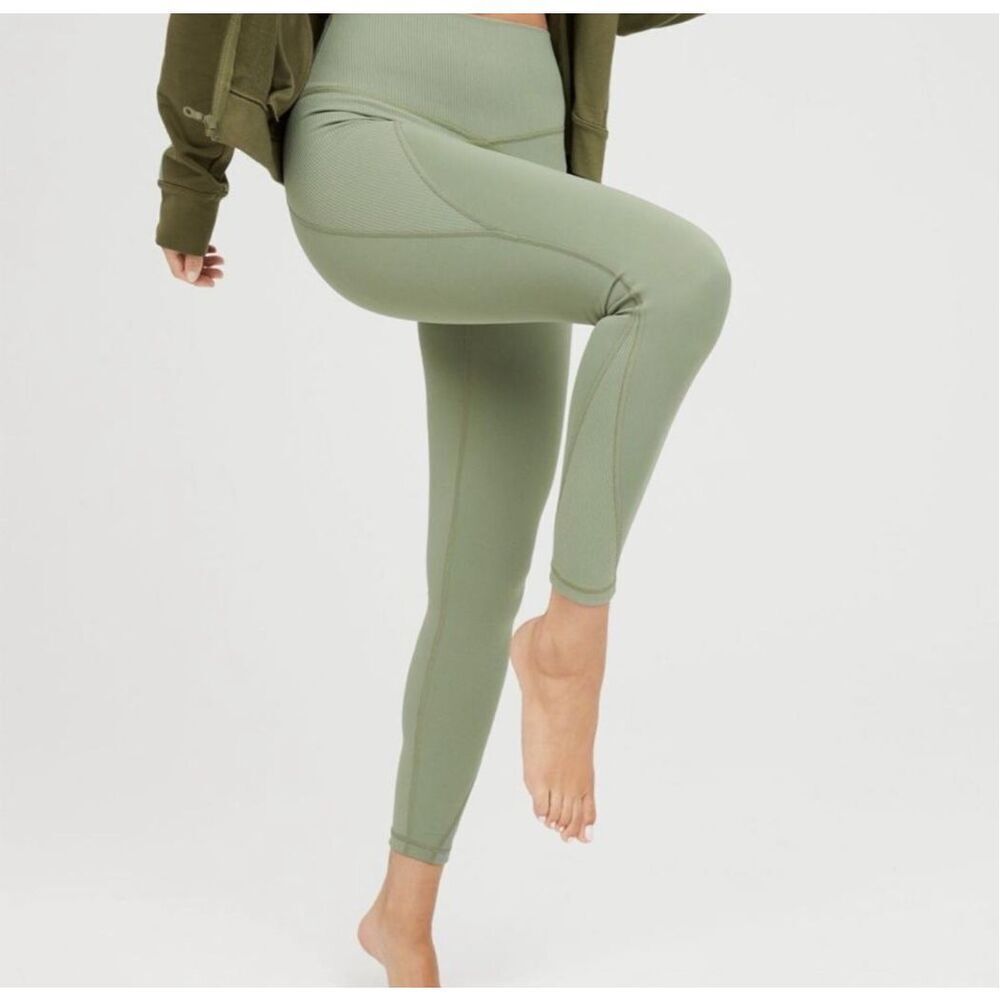 Aerie Offline Goals‎ 7/8 Hi-Rise Green Leggings Ribbed Textured Size Medium
